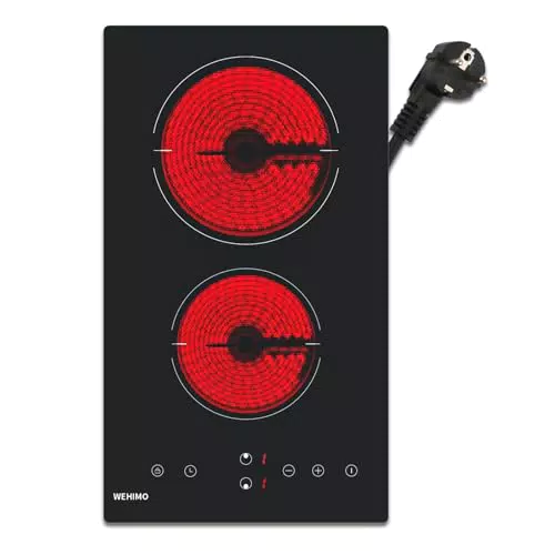 WEHIMO Glaskeramikkochfeld 2 Kochzonen Domino, Touch Control, Kindersicherung, Timer