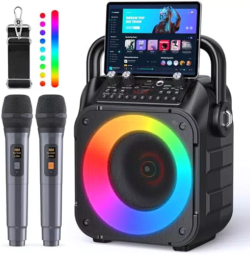 Wowstar Karaoke Maschine Bluetooth mit 2 Mikrofonen, Tragbarer Lautsprecher Box