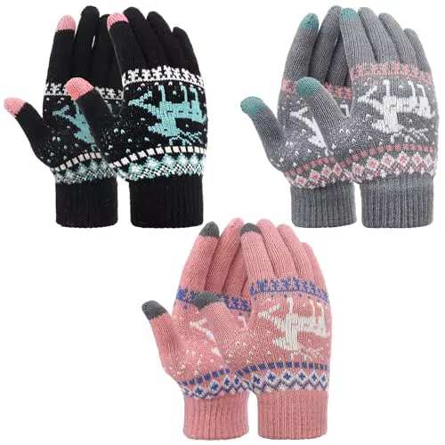 Xialvyu Damen Winterhandschuhe Gefüttert Touchscreen Thermo mit Rentiermuster Outdoor