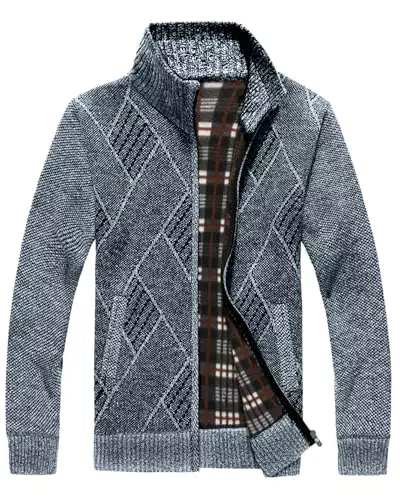 YAOBAOLE Herren Strickjacke Warm Gefüttert Mit Zipper Und Stehkragen