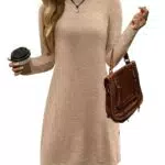 Zeagoo Damen Winter Pulloverkleid Langarm Tunika Kleid Mit Knöpfen Rundhals Strick