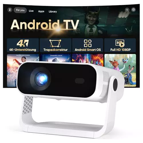 Smart Mini Beamer 2026 Full HD 1080P, Android 14, 4K, WiFi6, BT5.2, Heimkino