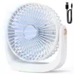 AICPAN Leiser Tischventilator mit Nachtlicht, USB Wiederaufladbar, 5 Stufen, 360° Neigung
