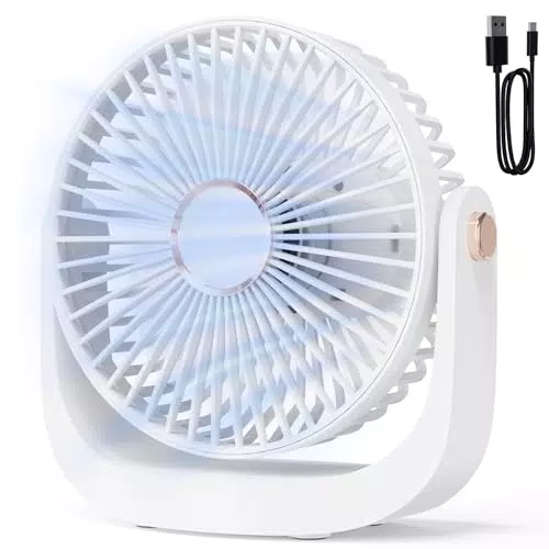 AICPAN Leiser Tischventilator mit Nachtlicht, USB Wiederaufladbar, 5 Stufen, 360° Neigung