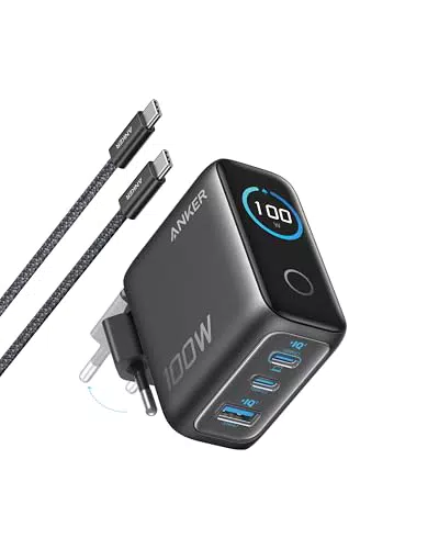 Anker 100W USB C Ladegerät 3-Port GaN mit Smart Display und Touch, für MacBook/iPhone/iPad