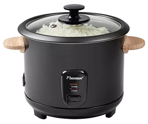Bestron Reiskocher mit Holzgriffen, 1,8L, Warmhaltefunktion, Messbecher, Löffel