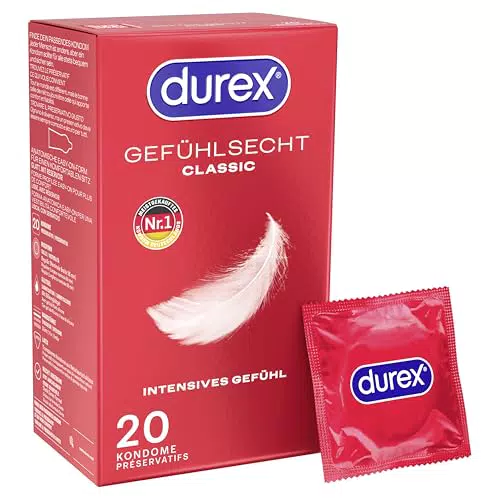 Durex Gefühlsecht Classic Kondome – Dünn, Befeuchtet, Angenehmer Geruch, Zuverlässig