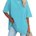 Ebifin Damen Oversize T Shirt Rundhals Kurzärmeliges Tops Casual Lockere Basic Sommer Tee Shirts Bluse.Schwarz