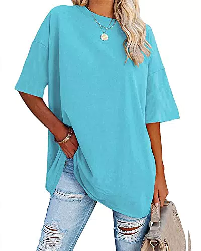 Ebifin Damen Oversize T Shirt Rundhals Kurzärmeliges Tops Casual Lockere Basic Sommer Tee Shirts Bluse.Schwarz