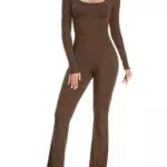 Ecupper Jumpsuit Damen Yoga Bodycon Einteiler Zip Up Overall Langarm Romper