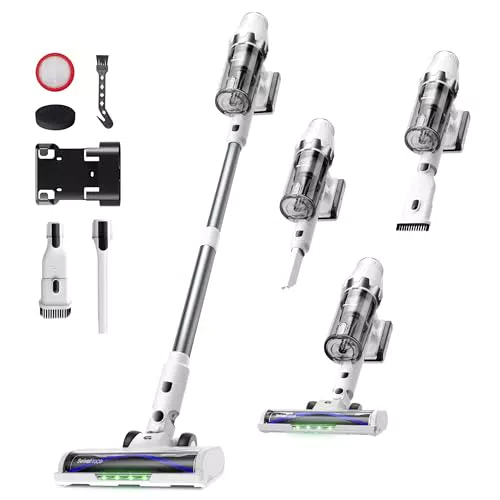 ElecKeys Akku Staubsauger 48000Pa Kabellos mit LED Display und Anti-Tangle Bürste