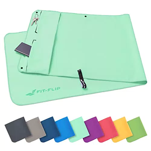 Fit-Flip Fitness Handtuch aus Mikrofaser - mit Magnet und Reißverschluss Tasche - Fitnesshandtuch für Sport und Gym - Kompakt & Schnelltrocknend - Sporthandtuch Fitnessstudio - Dunkelgrau - 130x48cm