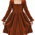 JiAmy Festliches Samt Langarmkleid für Mädchen mit Quadratischem Ausschnitt und Rüschen