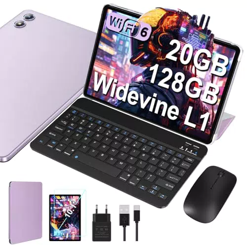 Juedur Android Tablet 10 Zoll, 20GB RAM, 128GB ROM, 5G WiFi, Octa-Core, Tastatur Maus