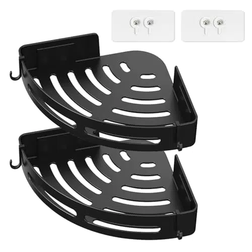 Kelav Duschablage Ohne Bohren Ecke Duschregal Mit Haken Badregal ABS Badezimmer Organizer