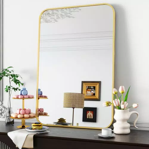 Koonmi Wandspiegel Modern mit Aluminiumrahmen, Badezimmerspiegel Wandmontage