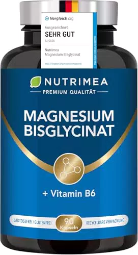 Nutrimea Magnesium Bisglycinat Premium mit Vitamin B6, Hochdosiert, Vegan, Ohne Zusätze