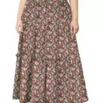 Moon Wood Damen Boho Maxi Rock Lang Elastische Hohe Taille Faltenrock mit Taschen