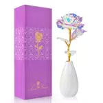 OEAGO Muttertagsgeschenk Personalisiert Galaxy Rose mit Vase für Mama von Tochter/Sohn