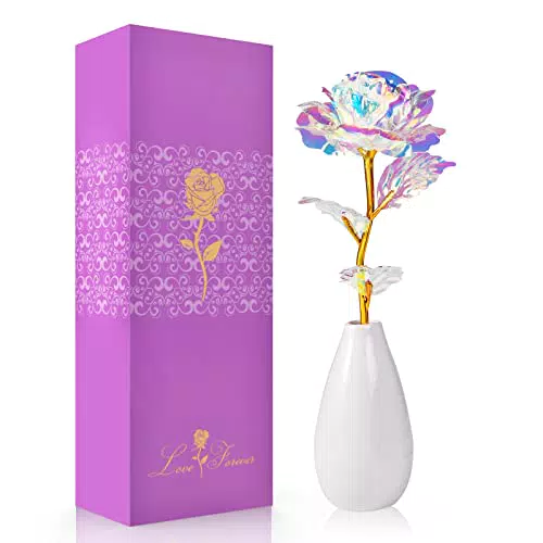 OEAGO Muttertagsgeschenk Personalisiert Galaxy Rose mit Vase für Mama von Tochter/Sohn