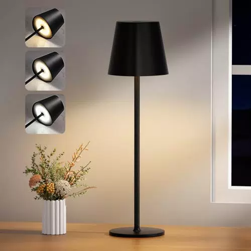 PreeOtti Kabellose LED Tischlampe, Dimmbare Akku Touch Leuchte USB-C, 3 Farbtemperaturen