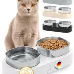 Pretty Paw Erhöhter Katzennapf Doppel Futternapf mit Rutschfester Plattform Edelstahl