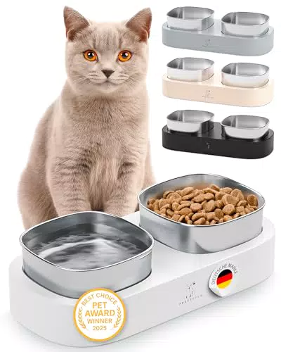 Pretty Paw Erhöhter Katzennapf Doppel Futternapf mit Rutschfester Plattform Edelstahl
