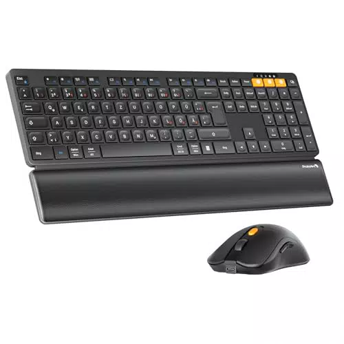 ProtoArc KM60 Kabelloses Bluetooth Tastatur Maus Set mit Handballenauflage, QWERTZ