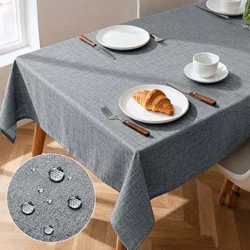 Pureegg Abwaschbare Tischdecke Leinenoptik Wetterfest Wasserabweisend Für Outdoor