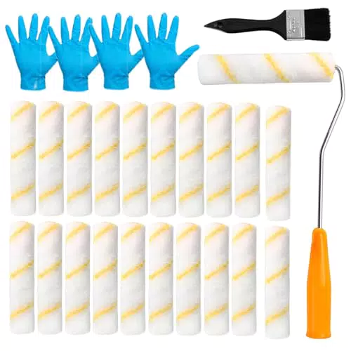 QMLING Farbroller Set Malerrollen mit Griff, Handschuhen und Bürste für Wände