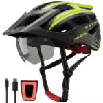 RLQA Fahrradhelm für Herren und Damen mit Visier, MTB Rennradhelm mit LED Rücklicht