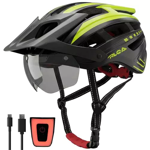RLQA Fahrradhelm für Herren und Damen mit Visier, MTB Rennradhelm mit LED Rücklicht