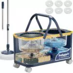 Sarkunpio Wischmopp Set mit Eimer und Auswringfunktion, 4-Kammer, 4-Räder, 360° Drehmopp für Holz, Laminat, Fliesen