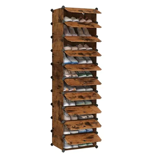 Songmics Schuhregal Steckregal Regalsystem Schuh Organizer mit Tür Kunststoff DIY