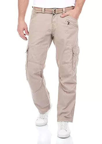 Timezone Herren Cargo Jeans Hose BenitoTZ Loose Fit Cargohose 100% Baumwolle Beige