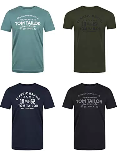 TOM TAILOR Tshirt Herren Baumwolle Regular Fit 4er Pack Set Rundhals Kurzarm Sommer Tee Shirt Logoprint 100% Baumwolle