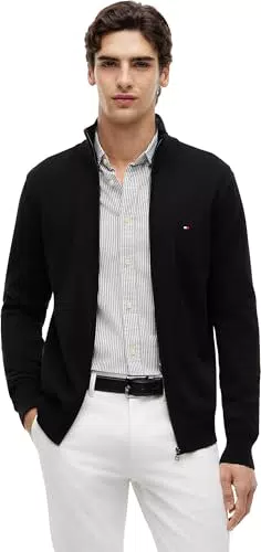 Tommy Hilfiger Herren Pullover Essential Cotton Zip Thru Mit Stehkragen