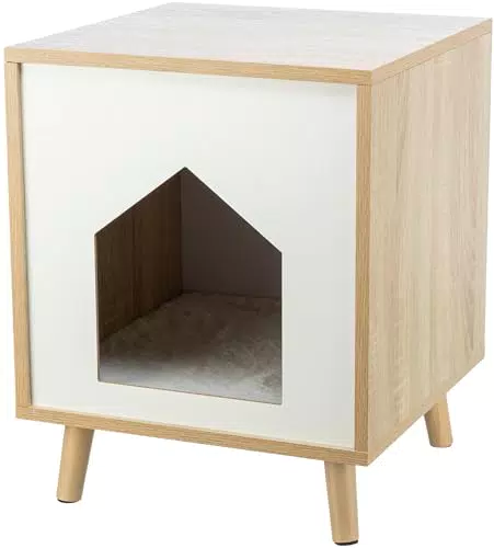 Trixie Katzenhöhle Isa Katzenhaus Indoor aus Holzoptik mit Plüschkissen