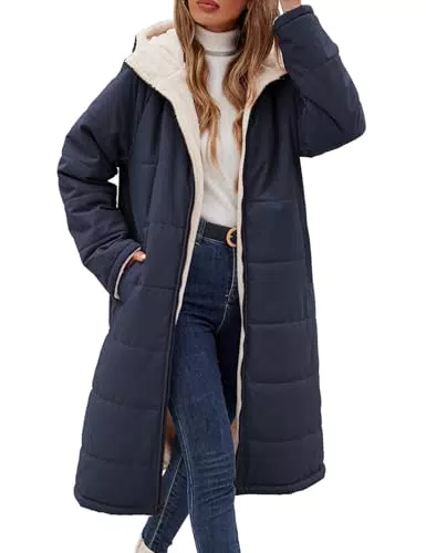 Tuopuda Winterjacke Damen Lang Warm Wasserdicht Reversibel Teddy Daunenmantel