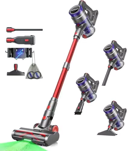 VACTechPro 55KPa 600W Akku Staubsauger Kabellos mit 8-Schicht-Filterung Anti-Tangle