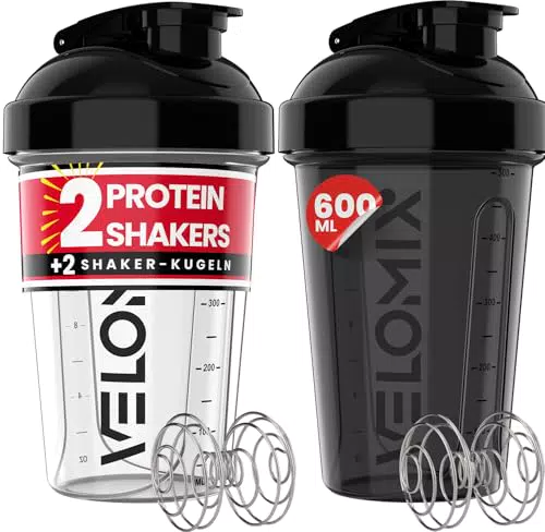 Velomix 600ml Eiweiß Shaker Auslaufsicher mit Messskala und Drehverschluss