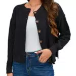 YesFashion Strickjacke Damen Kurz Eleganter Cardigan Mit Knöpfen Langarm Bolero