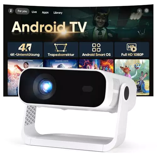 Smart Mini Beamer 2026 Full HD 1080P, Android 14, 4K, WiFi6, BT5.2, Heimkino