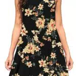 Actcat Damen Sommerkleid V-Ausschnitt Ärmellos Knielang Mit Taschen Strandkleid