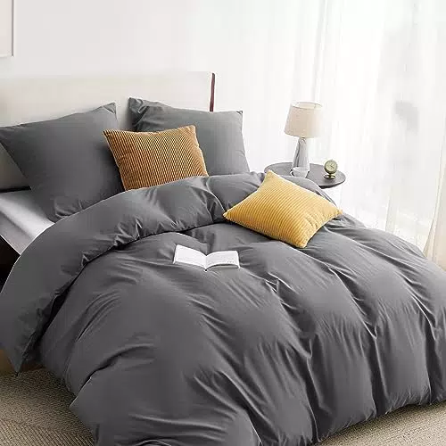 BEDSURE Bettwäsche 135x200 4teilig Grau - 2er Set Bettbezug mit 2 Kissenbezüge 80x80 cm