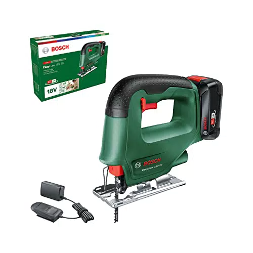 Bosch EasySaw 18V-70 Akku Stichsäge mit Ladegerät und Sägeblatt, 18 Volt System