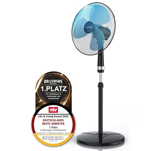 Brandson Standventilator 40 cm, Höhenverstellbar, 3 Stufen, Oszillation, Hohe Luftleistung