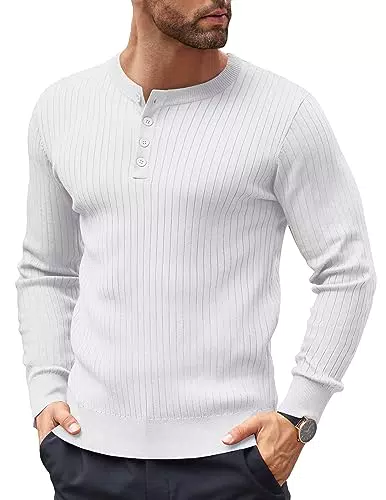 COOFANDY Herren Henley Pullover Strickpullover Langarm Slim Fit Mit Knopfleiste