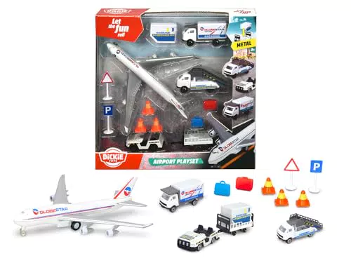 Dickie Toys 186390 Flughafen Spielzeugset mit Autos Flugzeug Zubehör für Kinder