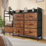DWVO Kommode Schlafzimmer mit Stoffschubladen, Steckdosen, USB, TV-Schrank